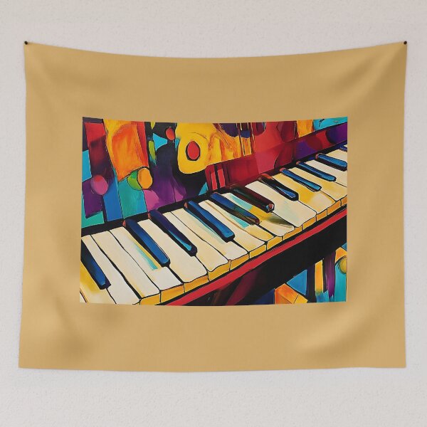 Item preview, Representación abstracta vibrante de teclas de piano con fondo geométrico dinámico Arte digital con inteligencia artificial designed and sold by OlfactoART Studio.