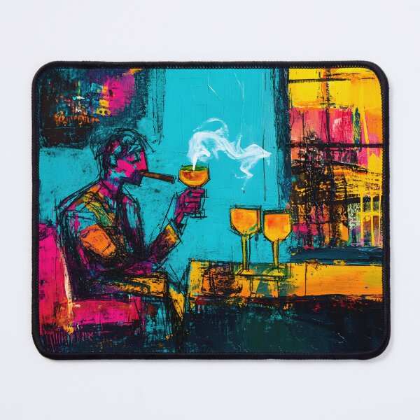 Artikelvorschau, Lebendige abstrakte Zigarrenlounge-Szene mit einem Zigarrenliebhaber, der ein Glas Wein und eine Zigarre genießt entworfen und verkauft von OlfactoART Studio.