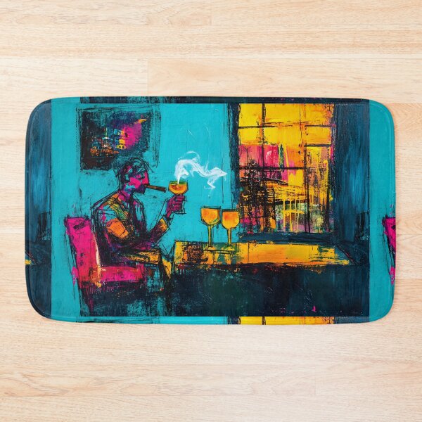 Artikelvorschau, Lebendige abstrakte Zigarrenlounge-Szene mit einem Zigarrenliebhaber, der ein Glas Wein und eine Zigarre genießt entworfen und verkauft von OlfactoART Studio.