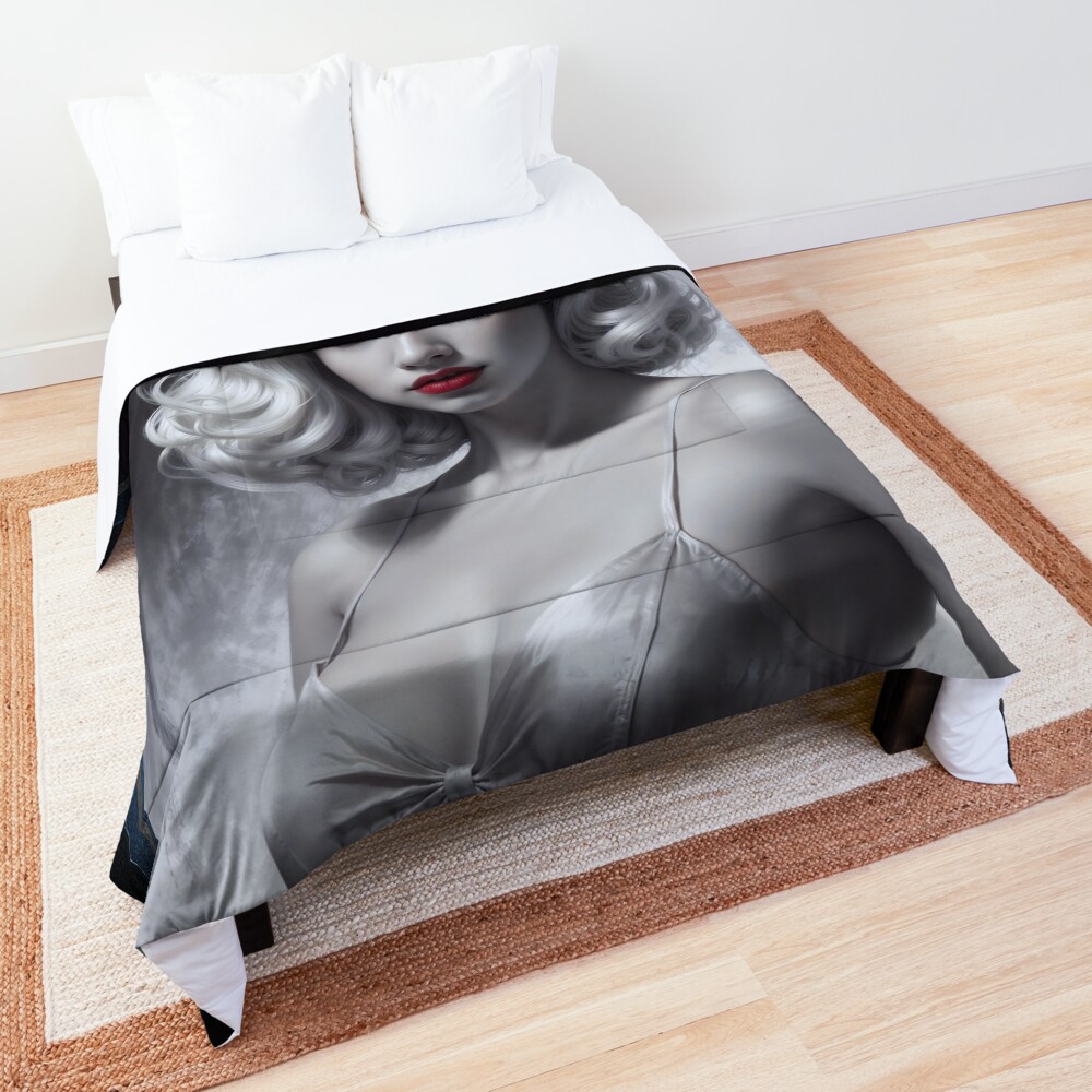 An Alluring Elegant Portrait Of A Woman In Hollywood Noir Style AI Concept Art by Xzendor7 3 An Alluring Elegant Portrait Of A Woman In Hollywood Noir Style Mesmerizing AI Concept Art by Xzendor7 Decorative Art Print Comforter