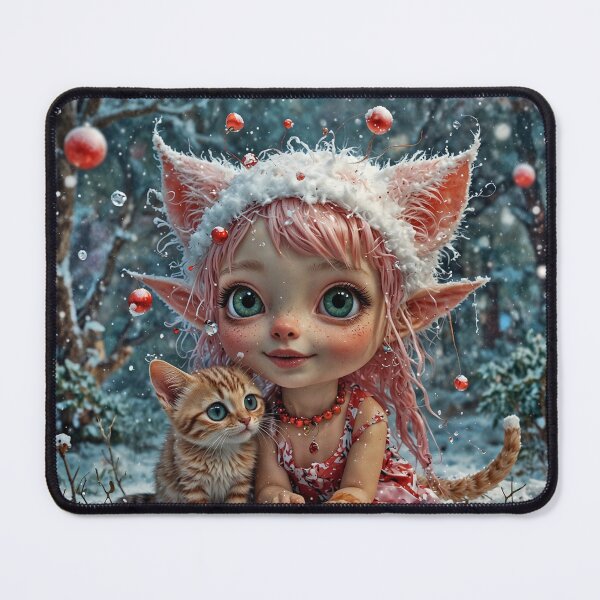 Item preview, Cute Christmas Elf Baby with Grimalkin Kitten designed and sold by noisyduck.