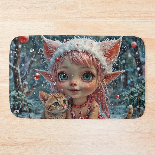Item preview, Cute Christmas Elf Baby with Grimalkin Kitten designed and sold by noisyduck.