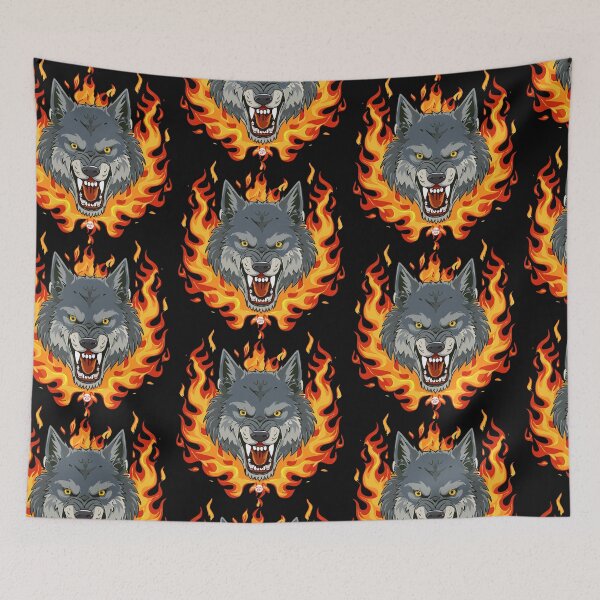 Item preview, 02 Evil Lone Wolf Pack Wolves Head Fire Flames designed and sold by Margarita-Art.