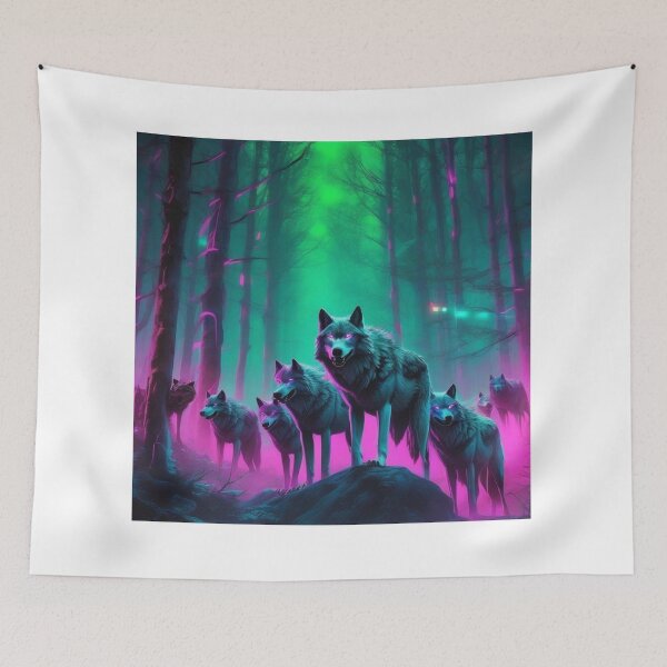Item preview, Cyberpunk Wolf Pack in Neon Forest designed and sold by MarkLines.