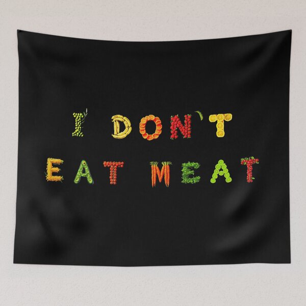 Item preview, I don't eat meat, colorful fruit lettering, vegetarian designed and sold by silent-violin.