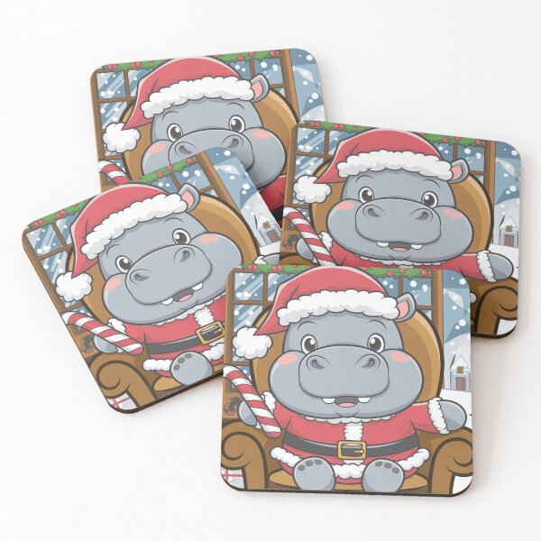 Item preview, Christmas Hippo Santa in Winter Scene designed and sold by NeatThingLover.