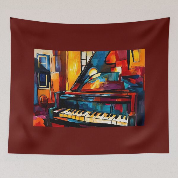 Item preview, Vibrant Depiction of a Grand Piano Against Bold Fragmented Colors with Dynamic Movement designed and sold by OlfactoART Studio.
