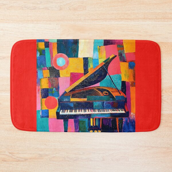 Item preview, Grand Piano Surrounded by Vibrant Geometric Shapes in a Kaleidoscope of Colors Digital AI Art designed and sold by OlfactoART Studio.
