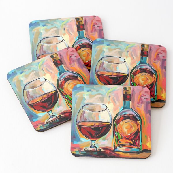 Item preview, Vibrant Still Life of Brandy Glass and Ornate Bottle Surrounded by Lively Colors AI Generated designed and sold by OlfactoART Studio.