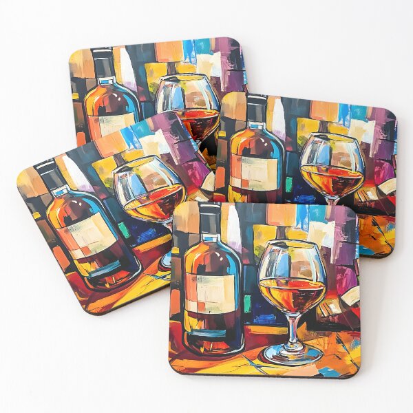 Item preview, Bottle and Glass of Wine with Vibrant Background in Rich Tones, Abstract Art AI Generated designed and sold by OlfactoART Studio.