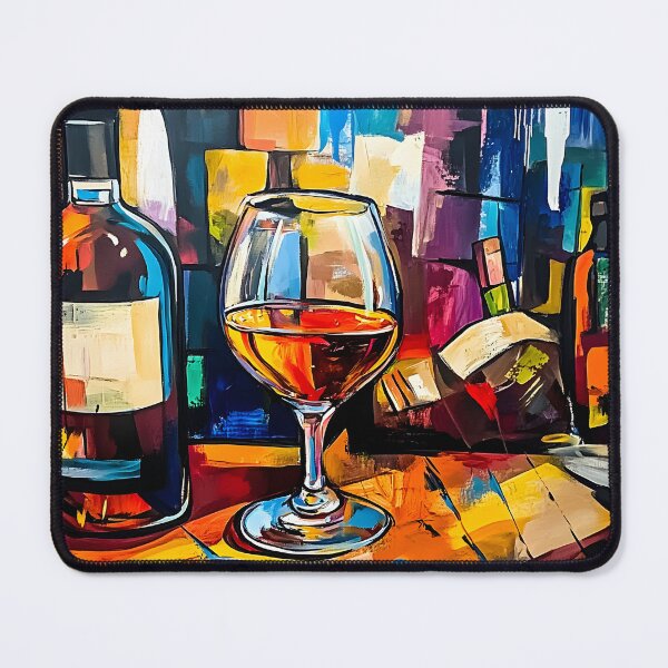 Item preview, Bottle and Glass of Wine with Vibrant Background in Rich Tones, Abstract Art AI Generated designed and sold by OlfactoART Studio.