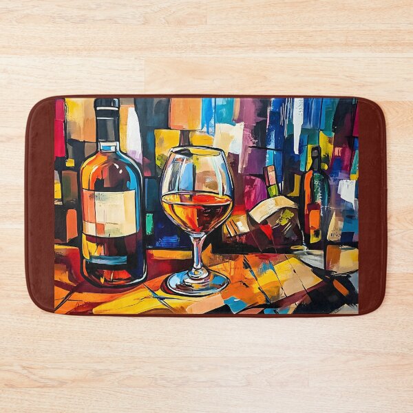 Item preview, Bottle and Glass of Wine with Vibrant Background in Rich Tones, Abstract Art AI Generated designed and sold by OlfactoART Studio.