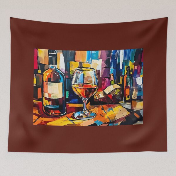 Item preview, Bottle and Glass of Wine with Vibrant Background in Rich Tones, Abstract Art AI Generated designed and sold by OlfactoART Studio.