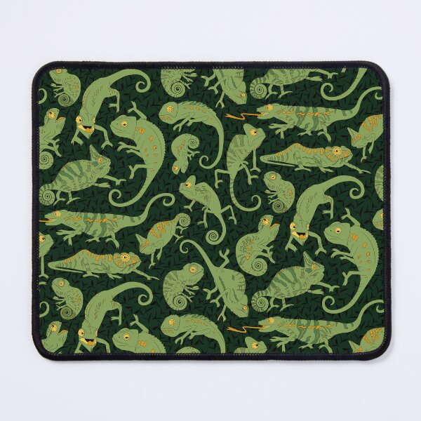 Item preview, quirky green chameleons on dark foliage designed and sold by kobyakov.