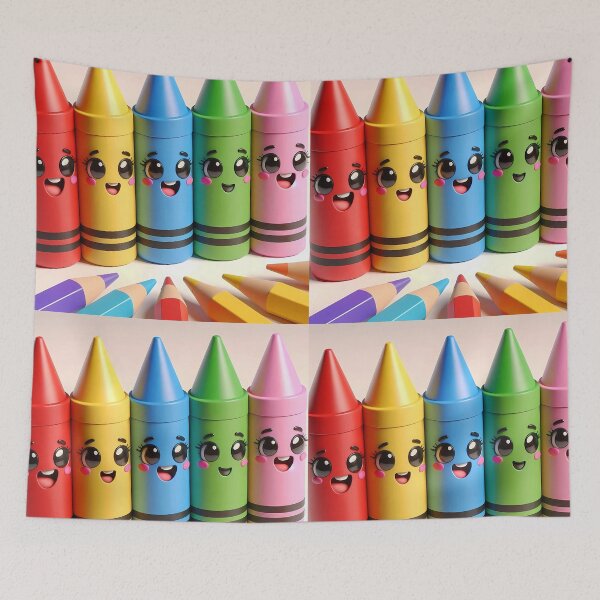 Item preview, five crayon cartoon characters colorful childrens illustration designed and sold by EmeraldeaArt.