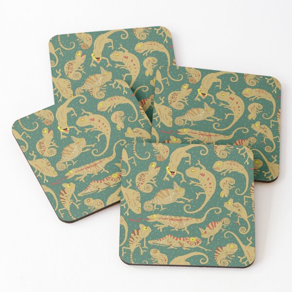 Item preview, quirky beige chameleons on green foliage designed and sold by kobyakov.