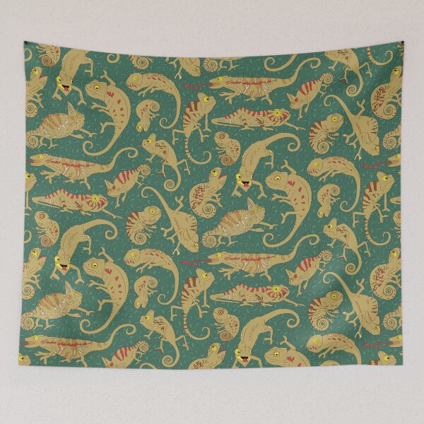 Item preview, quirky beige chameleons on green foliage designed and sold by kobyakov.
