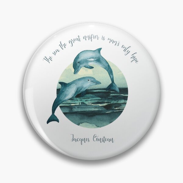 Item preview, Illustration of two dolphins in the sea painted in watercolor with the phrase by Jacques Cousteau, "The sea, the great unifier, is man's only hope." designed and sold by Marina Braga  Artista en acuarela y diseñadora gráfica.