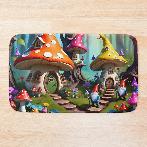 Item preview, Whimsical Mushroom Village with Gnomes in Enchanted Forest designed and sold by AleksaDesignMTL.