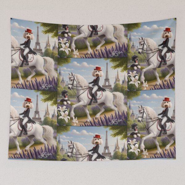 Item preview, Graceful Labradoodle Dog Riding Dressage Horse through Paris, France designed and sold by Yogibear & Rachelle .