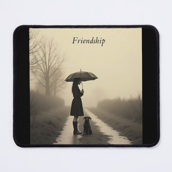 Item preview, Sepia Rainy Day Scene with Woman and Dog - Friendship designed and sold by ByteyCreatives.