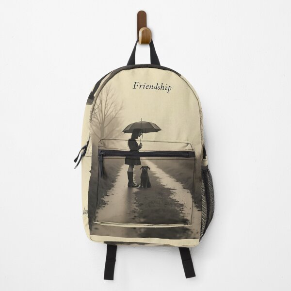 Item preview, Sepia Rainy Day Scene with Woman and Dog - Friendship designed and sold by ByteyCreatives.