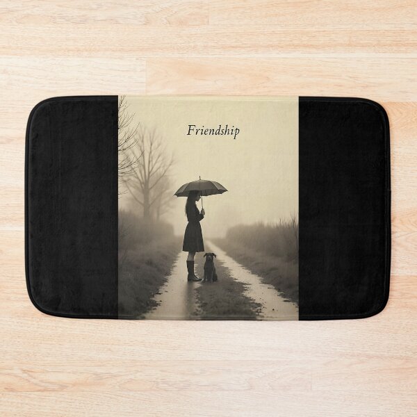 Item preview, Sepia Rainy Day Scene with Woman and Dog - Friendship designed and sold by ByteyCreatives.