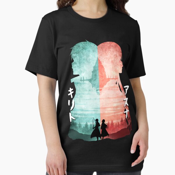 Artikel-Vorschau von Sword Art Online, minimalistische Silhouette von Kirito und Asuna, designt und verkauft von MarieGodfreyu.