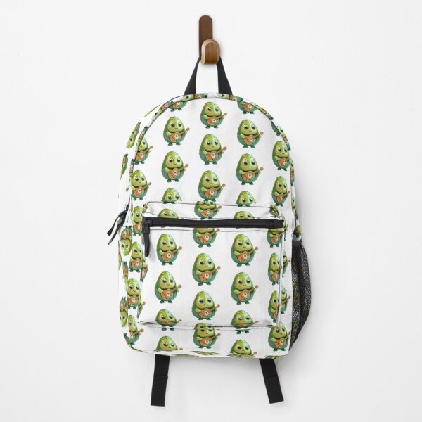 Item preview, Playful avocado character with big eyes, smiling face, holding a mini guitar, lively green and brown tones designed and sold by Jasava Shop.
