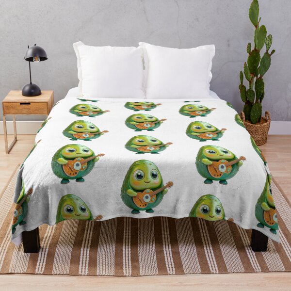 Item preview, Playful avocado character with big eyes, smiling face, holding a mini guitar, lively green and brown tones designed and sold by Jasava Shop.