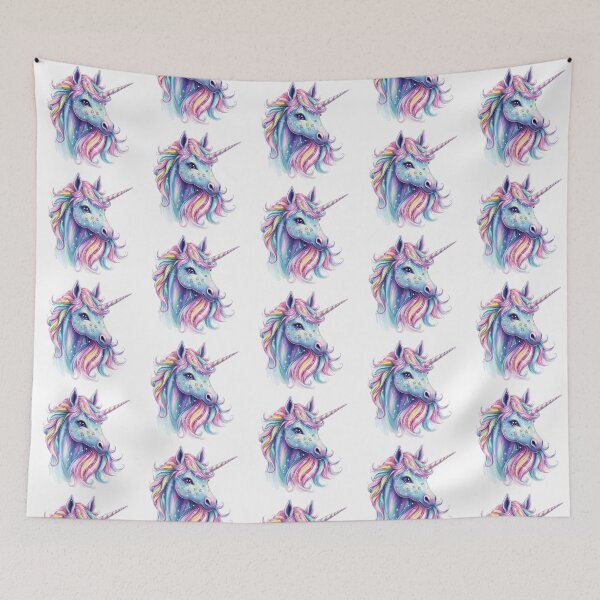 Item preview, Vibrant rainbow unicorn head with flowing pastel mane, adorned with stars and sparkles, cute and whimsical design designed and sold by Jasava Shop.