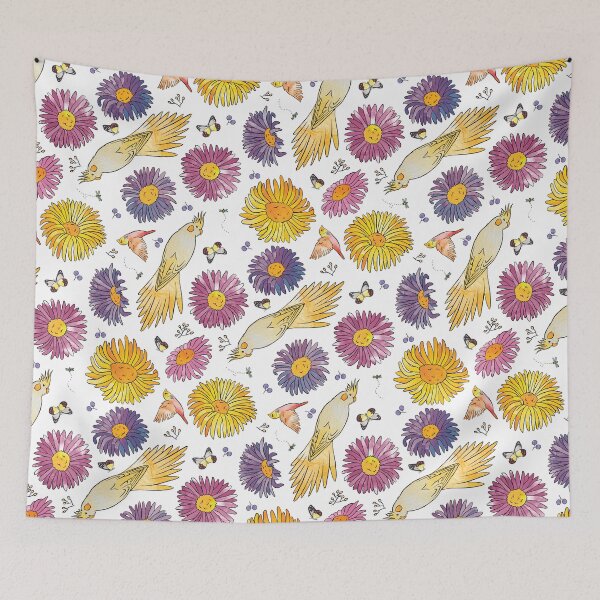 Item preview, Lutino Yellow Cockatiel, Finch, Sunflowers and Gerberas designed and sold by WeiroDesigns.