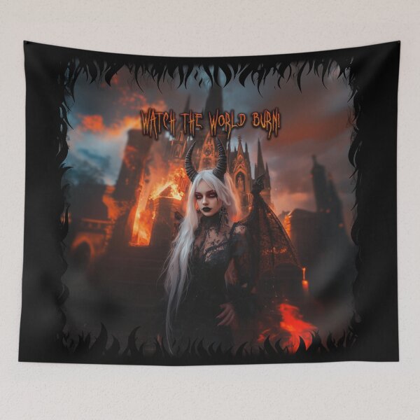 Item preview, Watch the world burn - Demonic woman in hell fire designed and sold by DarkDesign69.