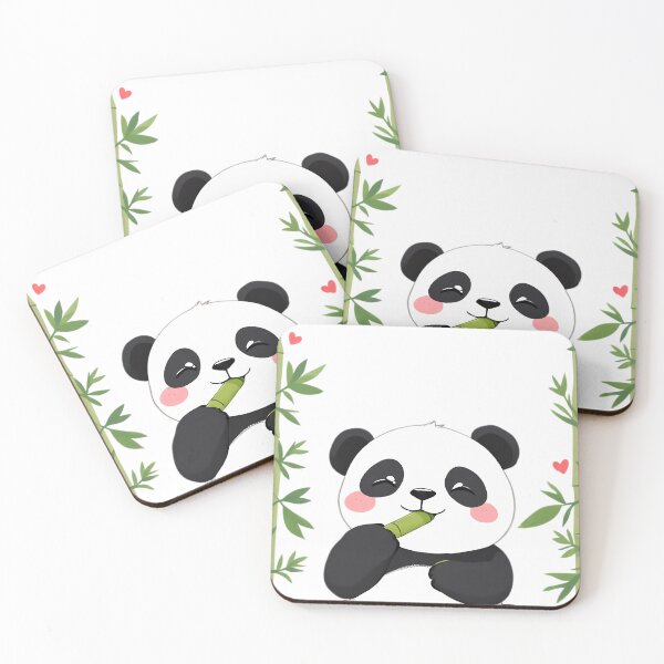 Item preview, Adorable Panda Eating Bamboo Cartoon Design with Heart Border designed and sold by WhiteDoveArt.