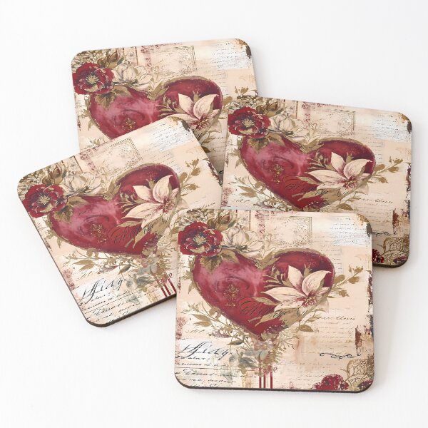 Item preview, Romantic Vintage Heart – Heart with Flowers Amid Golden Accents designed and sold by Frame & Fold.