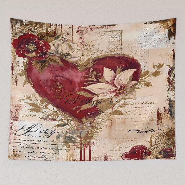 Item preview, Romantic Vintage Heart – Heart with Flowers Amid Golden Accents designed and sold by Frame & Fold.