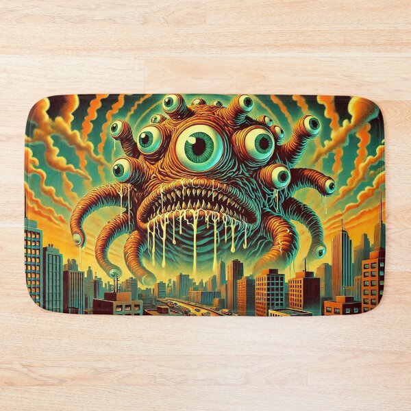Item preview, Beholder Attacking the City | Vintage Monster Art Print designed and sold by PlasticAuto.