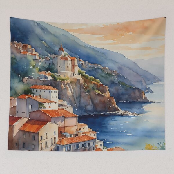 Item preview, Mediterranean Cliffside Village at Sunset designed and sold by Vitalka-uk.