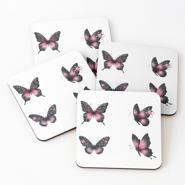 Item preview, Pink and black butterfly set designed and sold by EmeraldeaArt.