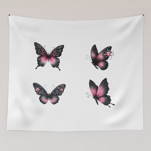 Item preview, Pink and black butterfly set designed and sold by EmeraldeaArt.