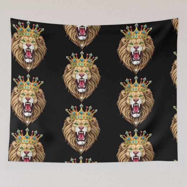 Item preview, 04 Lion King roaring lion head golden crown gemstones green eyes designed and sold by Margarita-Art.