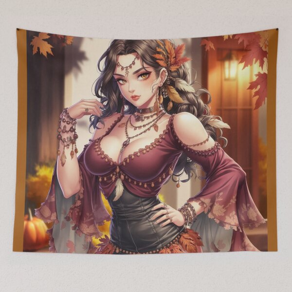 Item preview, Boho Femme Fatale Thanksgiving - Anime-Style Rustic Charm designed and sold by DEEPDesignsART.