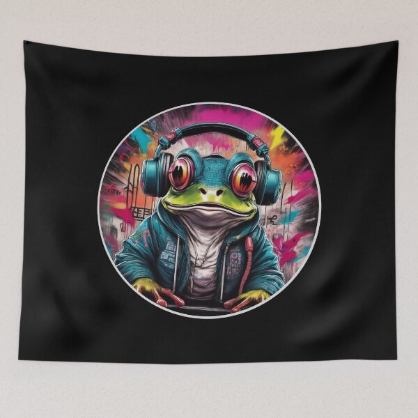 Item preview, Graffitti Frog in Headphones designed and sold by Boxing Kangaroo Retail Company.