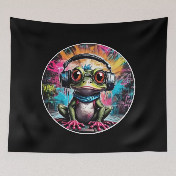 Item preview, Graffitti Frog in Headphones designed and sold by Boxing Kangaroo Retail Company.