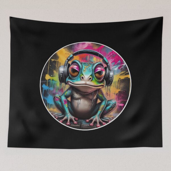 Item preview, Graffitti Frog in Headphones designed and sold by Boxing Kangaroo Retail Company.