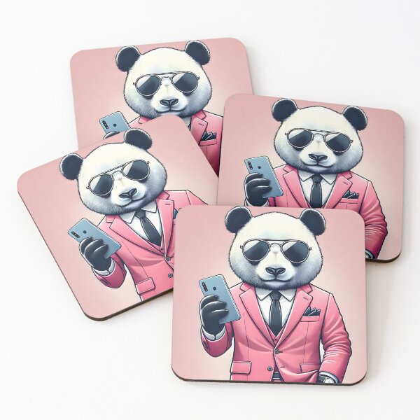Artikelvorschau, Panda-Sonnenbrille mit rosa Anzug und Smartphone entworfen und verkauft von unrealartwork.