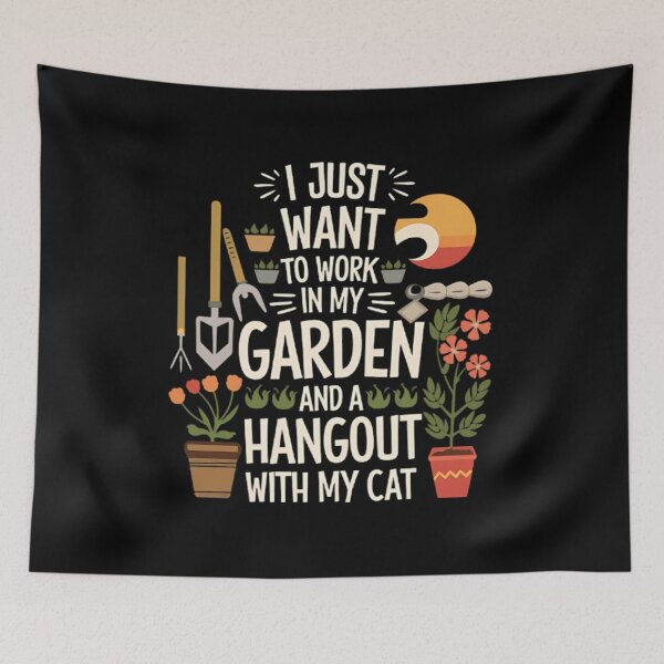 Item preview, I Just Want to Work in My Garden and Hangout with My Cats funny Gardening Lovers Saying Gift for Men Women designed and sold by Hotshots Design.