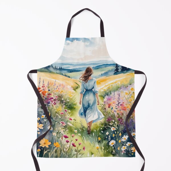 Item preview, Woman walking through a field of wild flowers designed and sold by Moonde04.