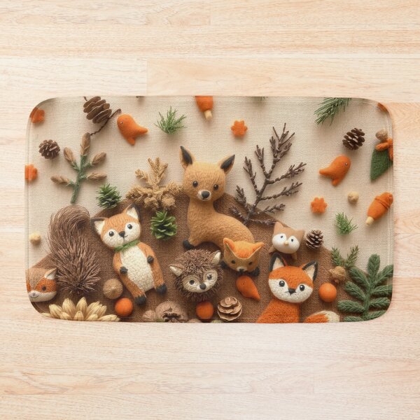 Item preview, Christmas Design in woolen Pattern Grey earth tones, rust, terracotta, and green with cute little forest creatures nestled in-like deer, hedgehogs, owls, squirrels, and foxes designed and sold by Md Rashid  Hasan.