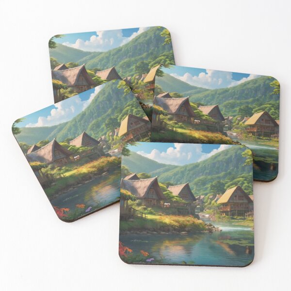 Item preview, Peaceful Village along the River’s Edge designed and sold by BlareBlare.